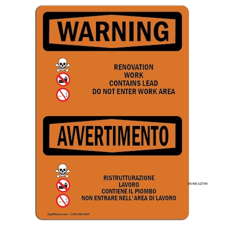 Signmission Safety Sign, OSHA WARNING, 10" Height, Renovation Work Contains Lead, Landscape, WS-D-1014-L-12798 OS-WS-D-1014-L-12798